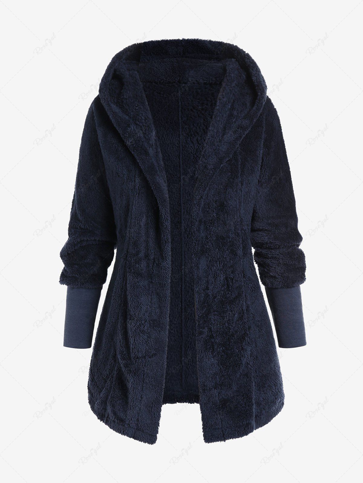 Latest Plus Size Hooded Batwing Sleeve Open Front Plush Fluffy Coat  