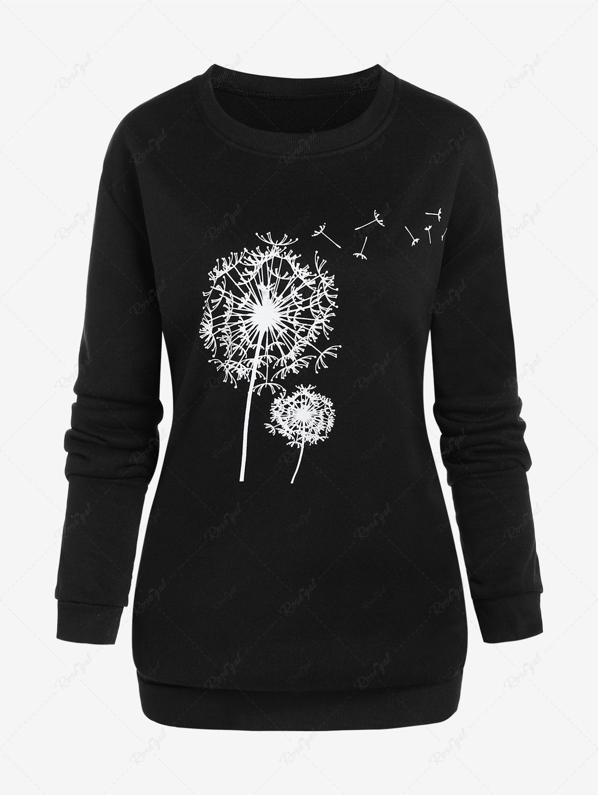Online Plus Size Dandelion Print Fleece Lining Sweatshirt  