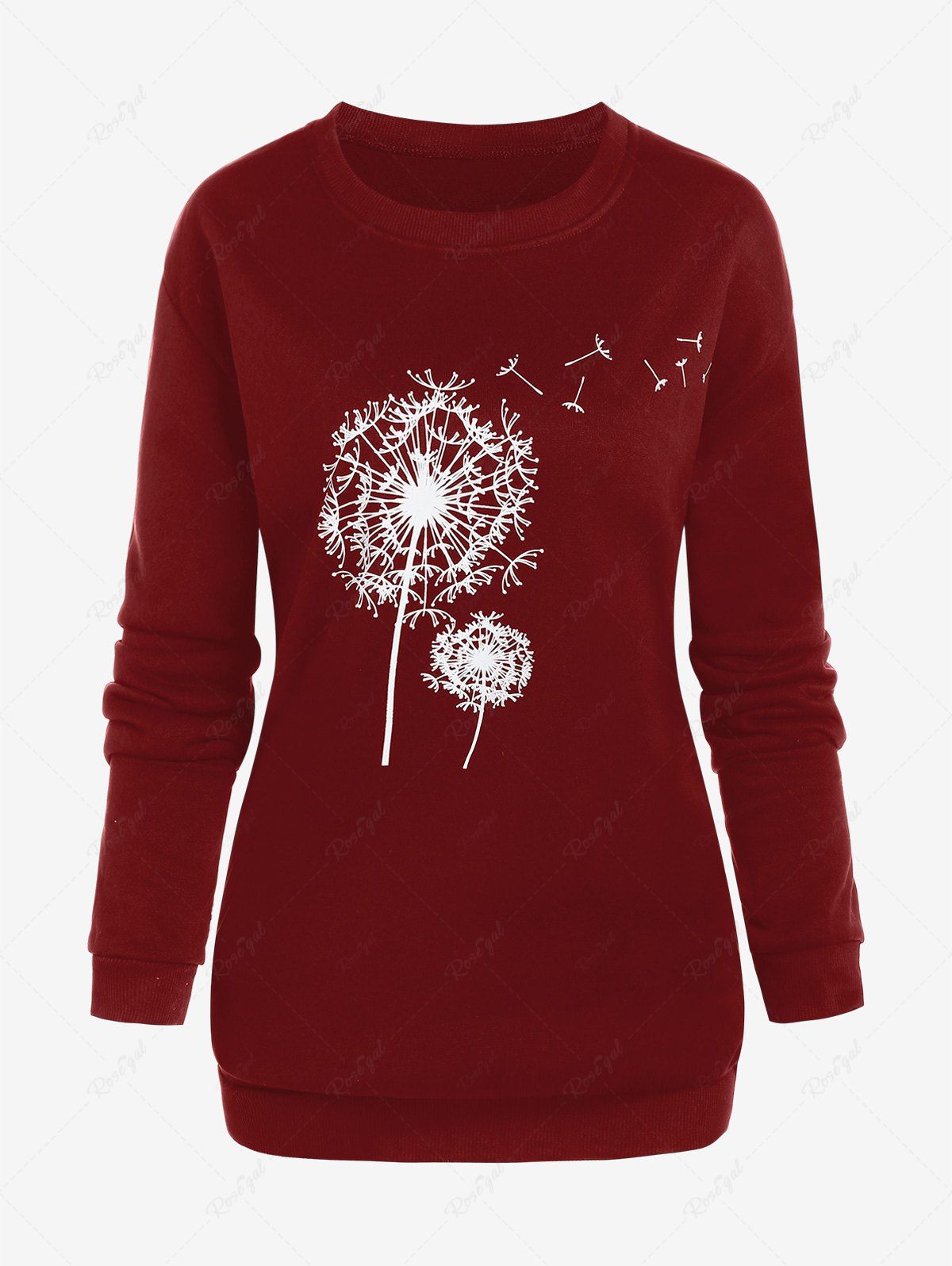 Unique Plus Size Dandelion Print Fleece Lining Sweatshirt  