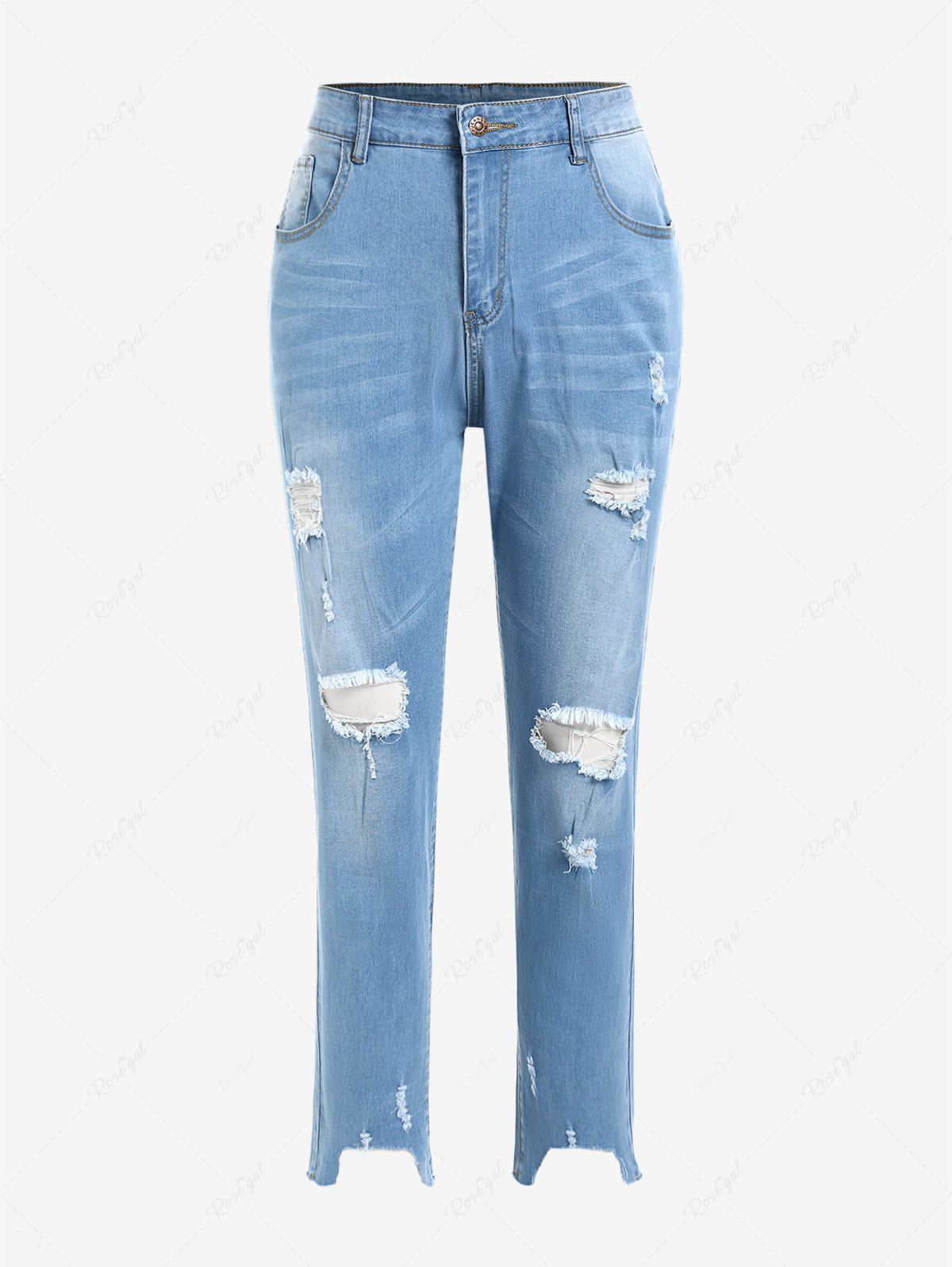 Online Plus Size Ripped Hole Dip Hem Pencil Jeans  