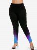 Ombre Color Light Beam Print Button Up Shirt and High Waist Leggings Plus Size Outfit -  