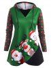 Christmas Snowman Plaid Panel Drawstring Hoodie and Flap Pockets Plaid Grommets Pants Plus Size Outerwear Outfit -  