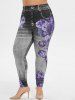 Plus Size Buckle Cutout Jersey Tee and Floral 3D Print Jeggings Outfits -  