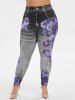 Plus Size Buckle Cutout Jersey Tee and Floral 3D Print Jeggings Outfits -  