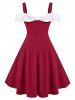 Plus Size Christmas Velvet Bowknot Cold Shoulder Dress -  