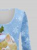 Plus Size Christmas Snowflake Cat Printed Ombre Long Sleeves Tee -  