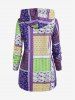 Plus Size Hooded Plush Lined Patchwork Print Coat -  