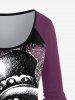 T-shirt Bicolore Gothique à Imprimé Crâne à Manches Raglan - Concorde 1x | US 14-16