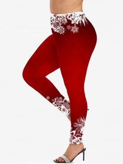 Legging de Noël Moulant à Imprimé Flocon de Neige de Grande Taille - RED - M | US 10