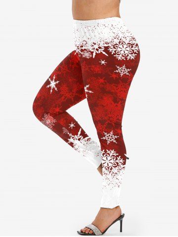 Legging de Noël Moulant à Imprimé Flocon de Neige de Grande Taille - RED - L | US 12