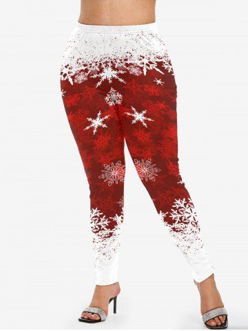 Plus Size Christmas Snowflake Printed Skinny Leggings