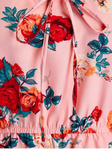 Plus Size Off The Shoulder Lace Up Floral Print Blouse