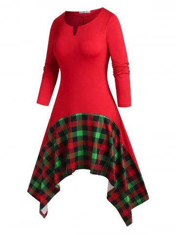 Plus Size Plaid Asymmetric Midi Dress