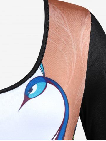 Plus Size Peacock Printed Colorblock Tee