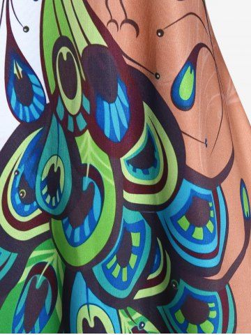 Plus Size Peacock Printed Colorblock Tee