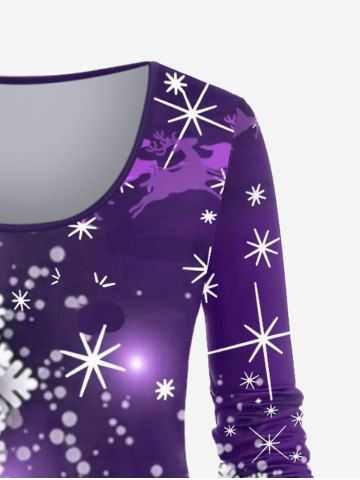 Plus Size Christmas Snowflake Snowman Print T-shirt