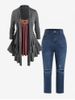 Plus Size Heart Ring Asymmetric Flounce 2 in 1 Tee and High Rise Jeans Outfit -  