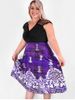 Plus Size Ruched Plaid Tribal Print Fit and Flare Midi 1950s Dress -  