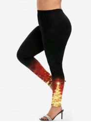 Plus Size 3D Sparkles Christmas Tree Printed Skinny Leggings -  