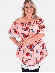 Plus Size Lace Flower Sheer Blouse And Cami Top Set [58% OFF