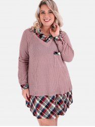 Plus Size Faux Two Pieces Plaid Panel Sweater -  