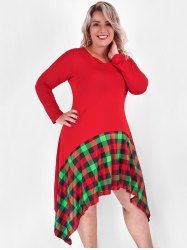 Plus Size Plaid Asymmetric Midi Dress -  