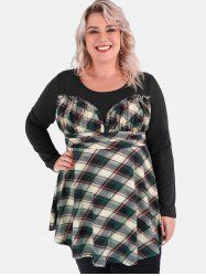 Plus Size Frilled Plaid Ruched Skirted Tunic Tee -  