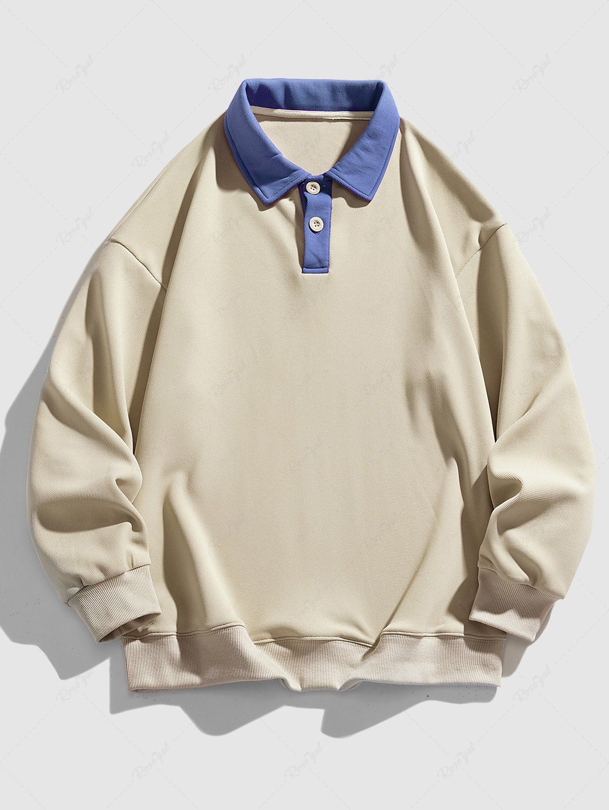 Hot Color Spliced Polo Collar Sweatshirt  
