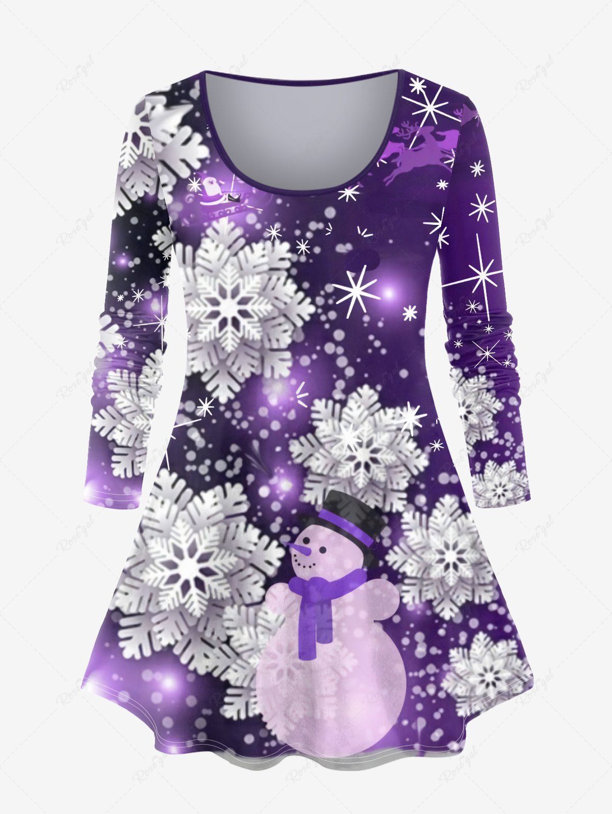 Fashion Plus Size Christmas Snowflake Snowman Print T-shirt  
