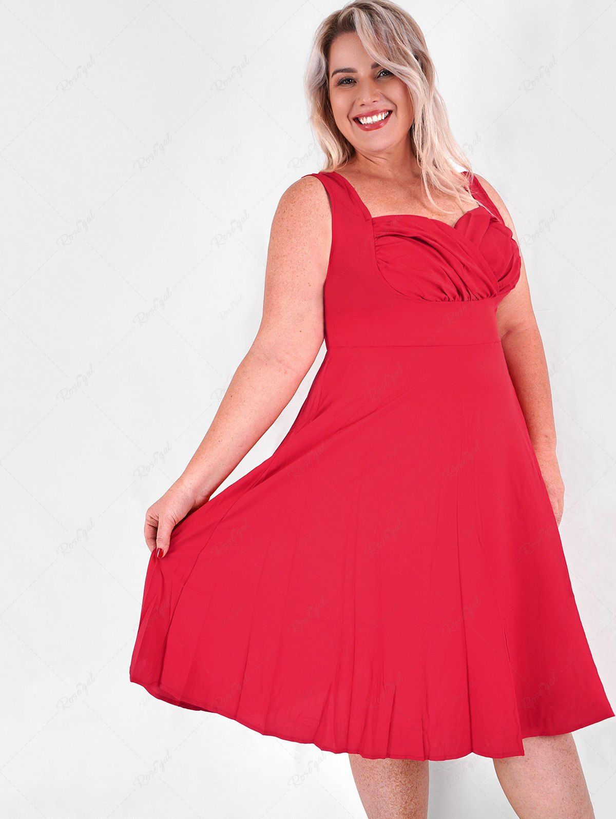 Affordable Plus Size Sweetheart Neck Ruched Bust Vintage Pin Up Dress  