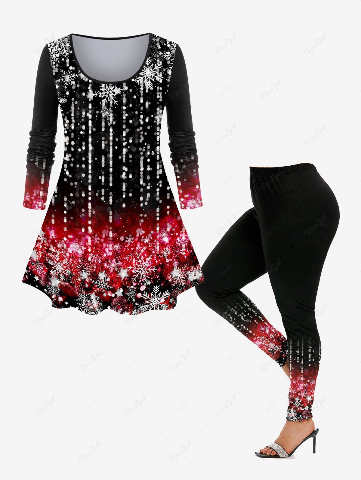 Fashion Plus Size Christmas 3D Sparkles Snowflake Lighting Printed Outfits  