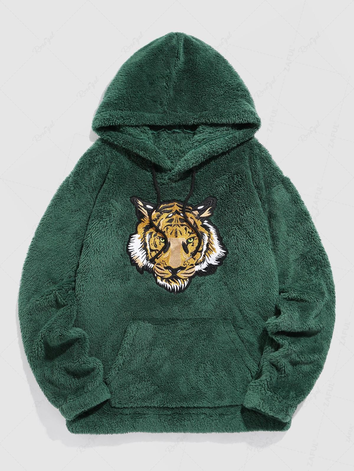 Outfit Tiger Embroidered Fluffy Hoodie  