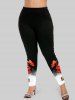 Flower Print Colorblock T-shirt and Skinny Leggings Plus Size Outfit -  