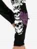 Skull Printed Colorblock Long Sleeves Tee and Skulls Flower Leggings Outfit -  