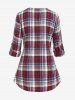 Plus Size Roll Up Sleeve Plaid Popover Blouse and High Rise Pencil Jeans Outfit -  