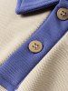 Color Spliced Polo Collar Sweatshirt -  