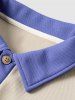 Color Spliced Polo Collar Sweatshirt -  