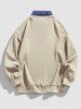 Color Spliced Polo Collar Sweatshirt -  