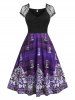 Plus Size Ruched Plaid Tribal Print Fit and Flare Midi 1950s Dress -  