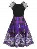 Plus Size Ruched Plaid Tribal Print Fit and Flare Midi 1950s Dress -  