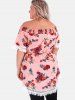 Plus Size Off The Shoulder Lace Up Floral Print Blouse -  