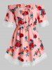 Plus Size Off The Shoulder Lace Up Floral Print Blouse -  