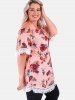 Plus Size Off The Shoulder Lace Up Floral Print Blouse -  