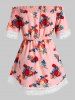Plus Size Off The Shoulder Lace Up Floral Print Blouse -  
