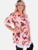 Plus Size Off The Shoulder Lace Up Floral Print Blouse -  