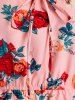 Plus Size Off The Shoulder Lace Up Floral Print Blouse -  
