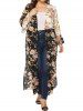 Plus Size Flower Print Flare Sleeve Open Front Slit Longline Top -  