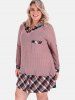 Plus Size Faux Two Pieces Plaid Panel Sweater -  