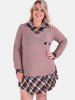Plus Size Faux Two Pieces Plaid Panel Sweater -  