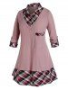 Plus Size Faux Two Pieces Plaid Panel Sweater -  